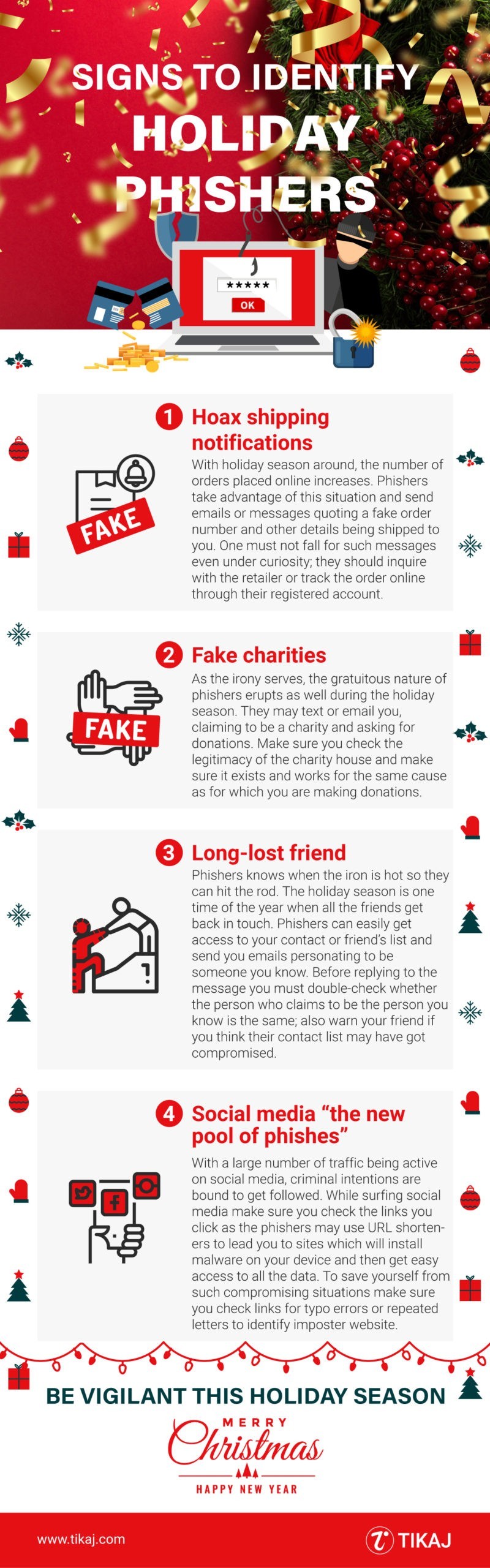 Infographic about signs to identify Phishers & Scammers this holiday season